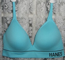 HANES ORIGINALS SEAMLESS RIBBED BRALETTE L AQUA NEW SHIP FREE US