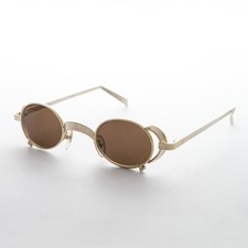 Oval Vintage Steampunk Sunglass in Goldl with Side Shields -Byron
