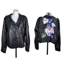 TORRID FAUX LEATHER FLORAL MOTO JACKET
