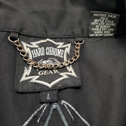 Biker Motorcycle Shirt Mens Hard Chrome Gear Embroidered Skull Cross Bones Large - Picture 6 of 20