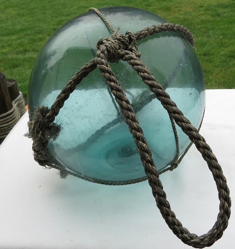 JAPANESE Blown GLASS Fishing Float XL 9"D Aqua WP 11 Net Antique USA BZ 25G - Picture 2 of 12