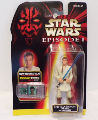 1998 Hasbro Star Wars Episode 1 OBI-WAN KENOBI W Lightsaber CommTech Chip #84073