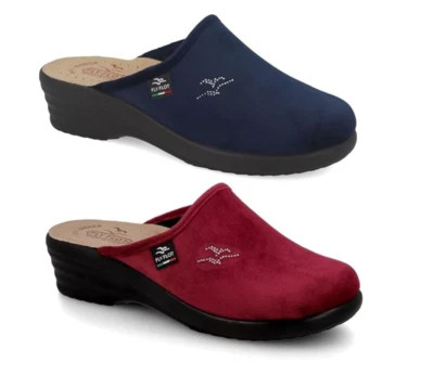 Fly Flot Classic Donna Pantofole con Logo Strass, in Velluto Sottopiede in Pelle