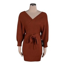 LULUS Sweater Dress Modena Knit Rust Brown Dolman Sleeve Bodycon Mini Size S NEW