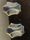 Vintage signed Monet Blue Enamel Earrings Gold Tone MCM retro 1” clip-on Rare — photo 3