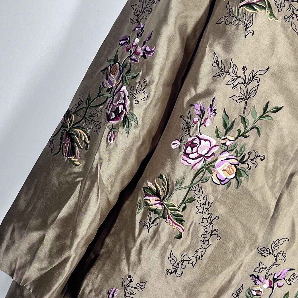 Nolan Miller Silk Jacket Retro Size Large Tan Vintage Floral