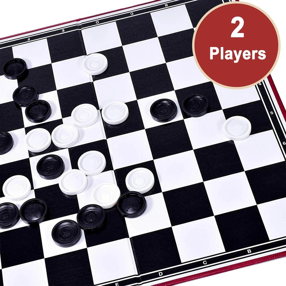Traditional Draughts Checkers Classic Board Game Family Kids Folding Board Game - Image 2 of 4