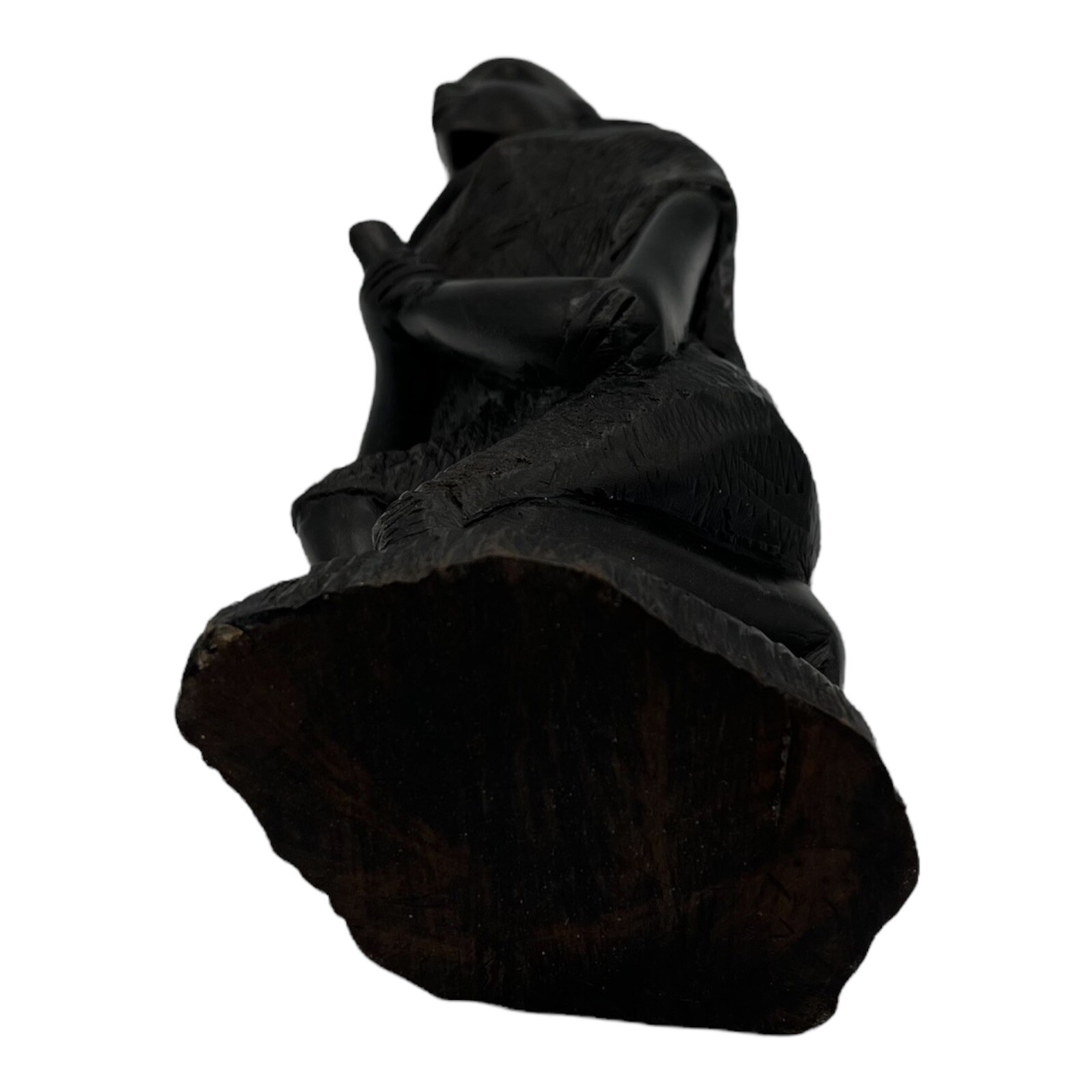 Vtg African Heavy Ebony Wood Hand Carved Female Kneeling with Waterskin