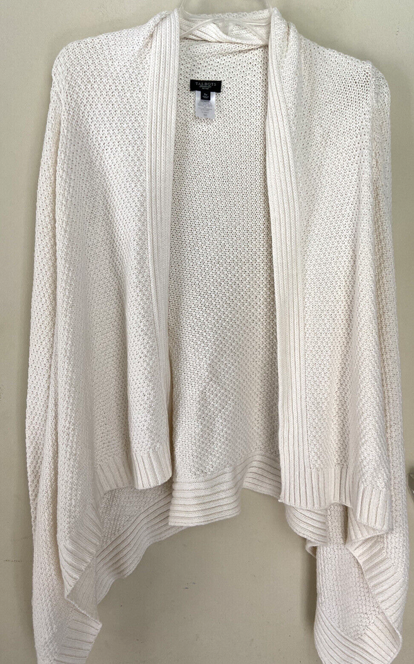 Talbots Womens Petite Small Cardigan Sweater Open Front textured Cream