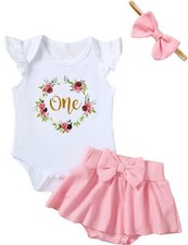 Baby Girl First Birthday Clothes 1st Birthday Outfit One Year Old Birthday Fl...