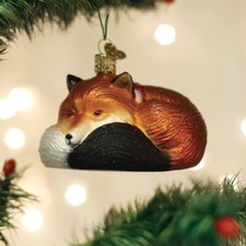 OLD WORLD CHRISTMAS COZY FOX BLOWN GLASS CHRISTMAS ORNAMENT 12634