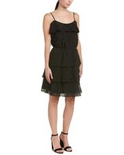 Parker Ruffle Black Shimmer Polka Dot Tiered Strappy Cocktail Dress SZ L New