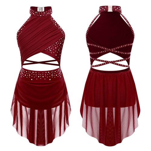 Girls Lyrical Modern Dance Dress Rhinestone Backless Leotard Ballroom AU - Picture 5 of 81