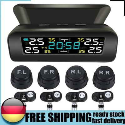 Solar Power TPMS High Precision Tyre Temperature Alarm Warning System with Clock