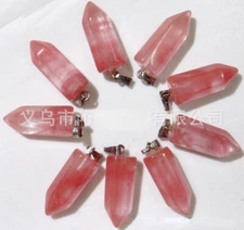 50pcs Cherry Quart Stone Hexagonal Pillar Point Pendant DIY Necklace Jewelry