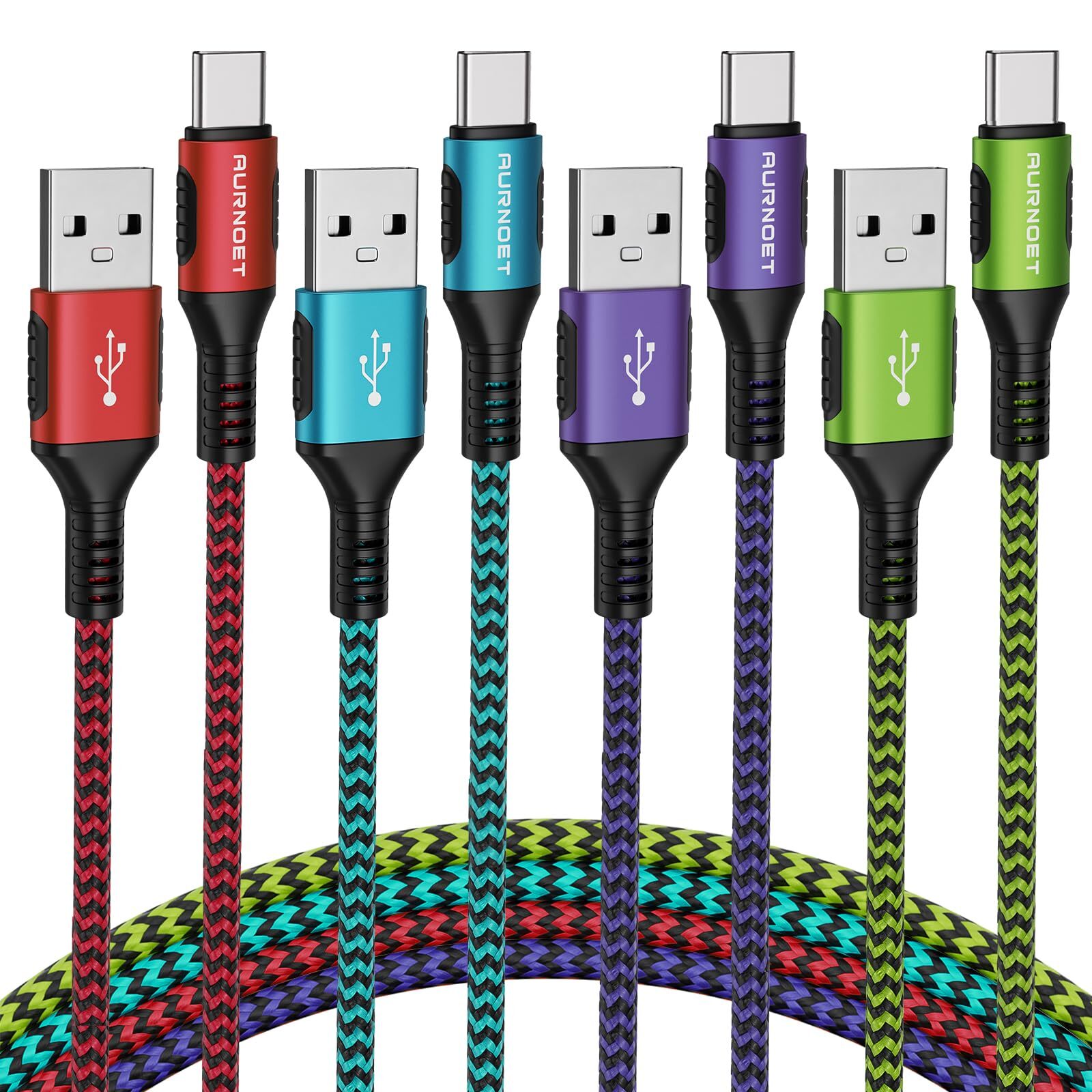 USB C Cable 4-Pack 6ft Durable Nylon Braided Fast Charging Type C Cord-image