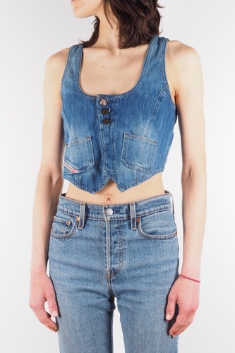 Diesel Vintage Women's Blue Denim Cropped Jean Vest Top Jacket size XS - Picture 3 of 10