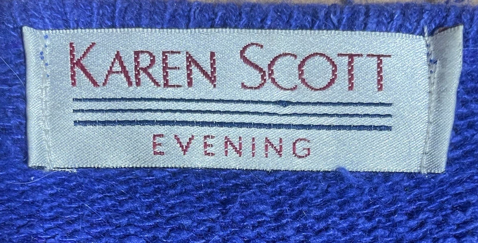 Suéter Vintage Azul Angora Maximalista Bling Años 80 Por Karen Scott Noche Talla S Foto 4 de 4