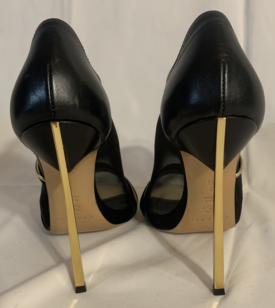 Casadei Skyhigh Pumps Vero Cuoio Womens Size 7B Black Gold Casadei Skyhigh Pumps Vero Cuoio Womens Size 7B Black Gold