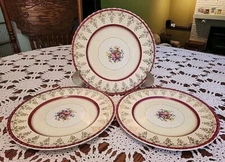 VALENCIA BURGANDY SET OF 3 DINNER PLATES BY MYOTT STAFFORDSHIRE.  1945-1952.  
