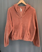 Ebb & Flow 1/4 zip Fleece Hoodie Top XL Orange Travel Gym Athleisure Pocket Cozy