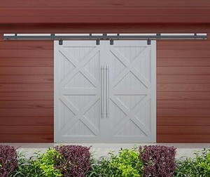 Double Sliding Barn Door Hardware Box Track Wall Mount Kit for Exterior