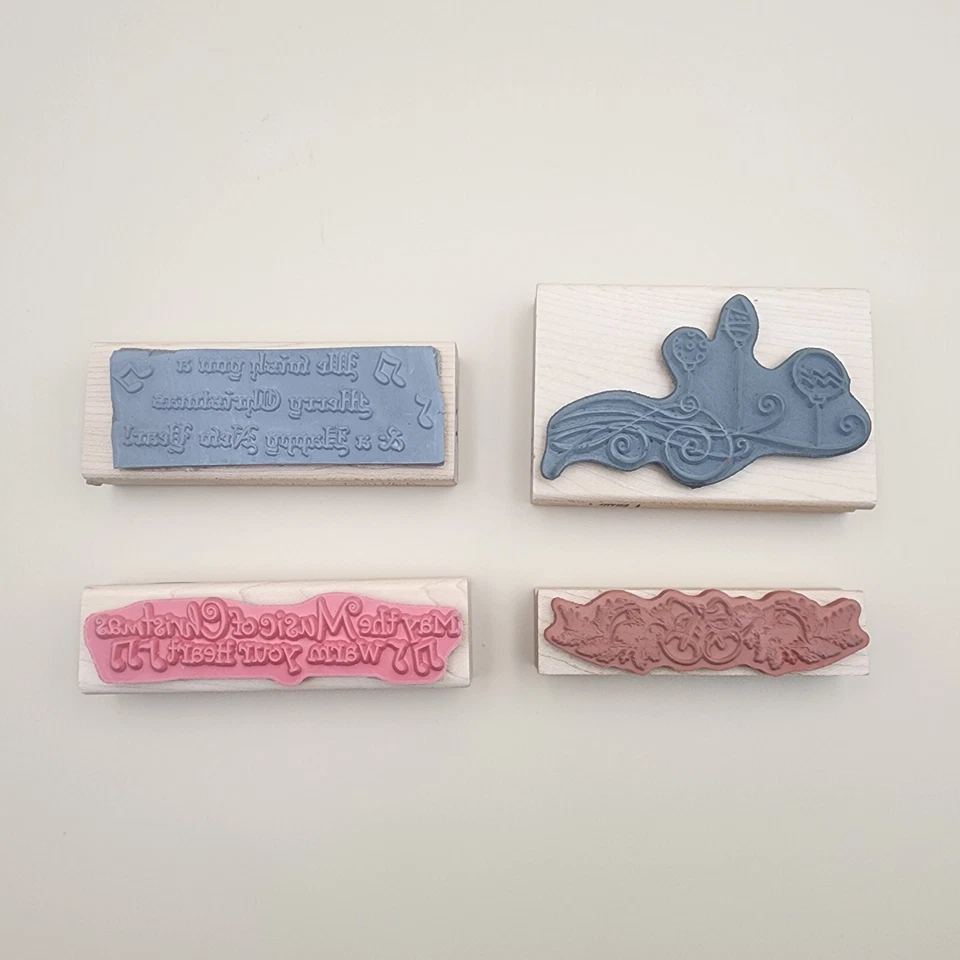 Lote de 4 estampillas de tinta de goma de madera para amantes de la música navideña Foto 4 de 4