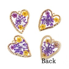 4PCS Gold Tone Real Dry Flower Resin Irregular Heart Charm Pendant Supply GBY707
