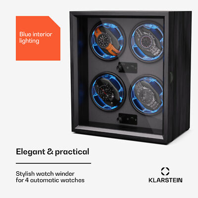 Uhrenbeweger Watch Winder Schaukasten 4 Uhrenbox Leiser Motor 4 Modi LED Schwarz