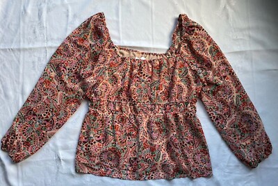 DR2 Blouse Top XL Boho Peasant Milkmaid Babydoll Y2K Chiffon Lined LS NWT