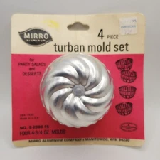 Mirro Vintage Turban Tart Mold Set 4pc Aluminum 2” Tall ¾ oz USA NOS VGC SEALED