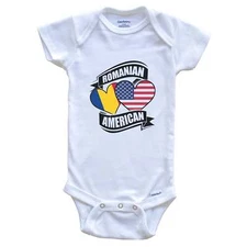 Romanian American Hearts USA Romania Flags Baby Bodysuit - Baby Shower Gift