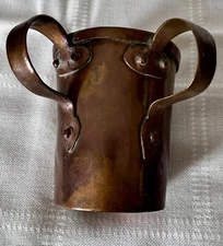 ANTIQUE JUDAICA RITUAL 2 HANDLE COPPER WASHING CUP WITH DOVETAIL JOINTS