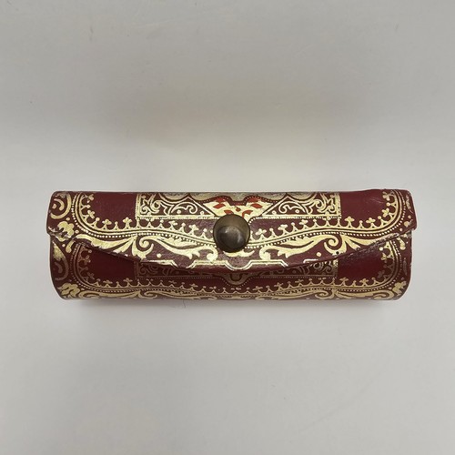 MCM Red Italian Florentine Gold Embossed Leather Lipstick Case w Mirror Italy