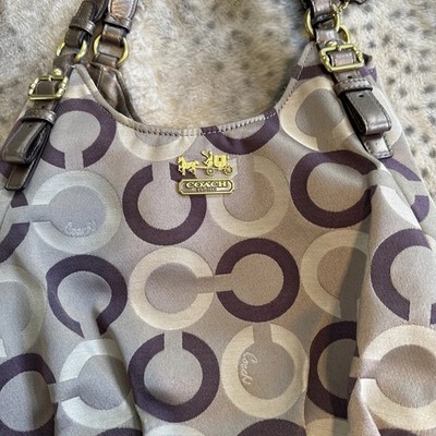 Coach Madison Signature Dotted OP Maggie Art Handbag Gray Purple