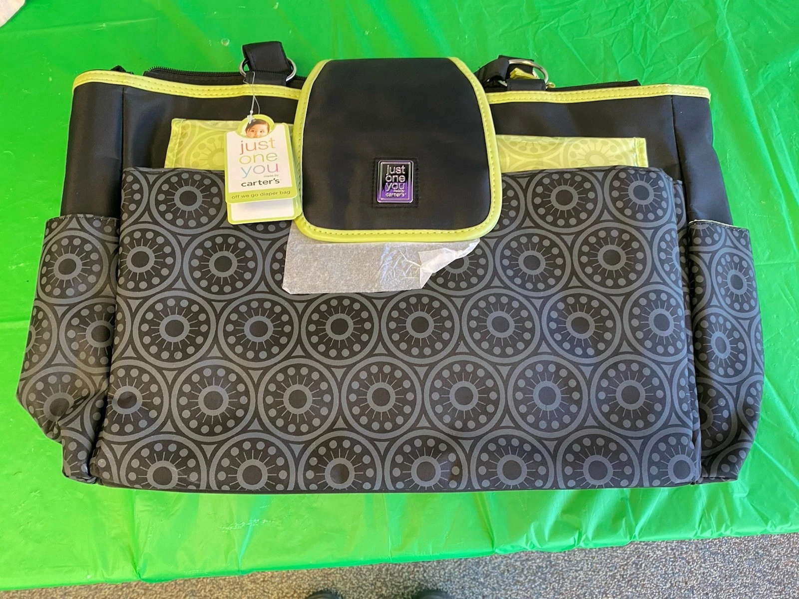 CARTER'S "Just One You" Large Gray/Cream Diaper Tote Bag w/Changing Pad New
