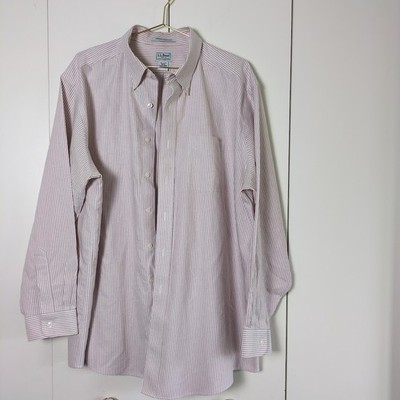 L.L. Bean White Pink Striped Button Down Long Sleeve Shirt Size 18-35 Cotton Men