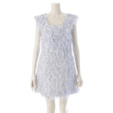 Chanel Cotton Nylon Lamé Sleeveless Dress White Blue 36