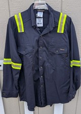 NWT Workrite FR High Visibility Reflective Long Sleeve Button Up Shirt XL Read