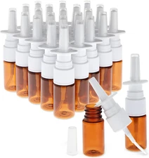Bulk Nose Spray Bottles - 0.35 Fl Oz (10 Ml) Amber Refillable Plastic Nasal Spra