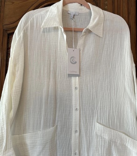 Johnny Was Neu mit Etikett Calme Oversized Strand Bio Baumwolle Gaze Shirt Kleid XS Top - Bild 1 von 11