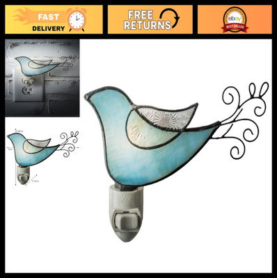 Whimsical Blue Stained Glass Bird Night Light - Perfect for Nursery, Bedroom, Ba