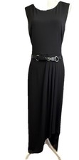 VTG Y2K 2000's Black Asymmetrical Hem Maxi 10 Belt Whitchy Stretchy Grunge LBD