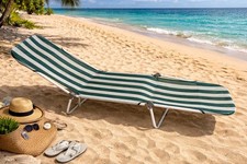 Folding Metal Sunlounger Sun Bed - Green and White Used