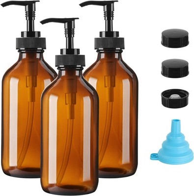 Vitreaux Amber Glass Soap Dispenser 8oz, 3 Pack with Leak-Proof Pump, Refillable