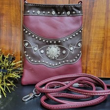 American bling Western crossbody purse faux leather rhinestone Maroon