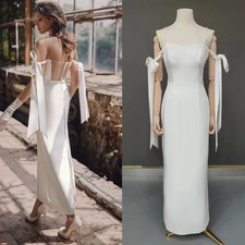 Simple Spaghetti Straps Wedding Dresses Sleeveless Backless Satin Bridal Gowns