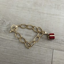 Monet Vintage Gold Plated Large Link Bracelet With Red Enamel Present Charm