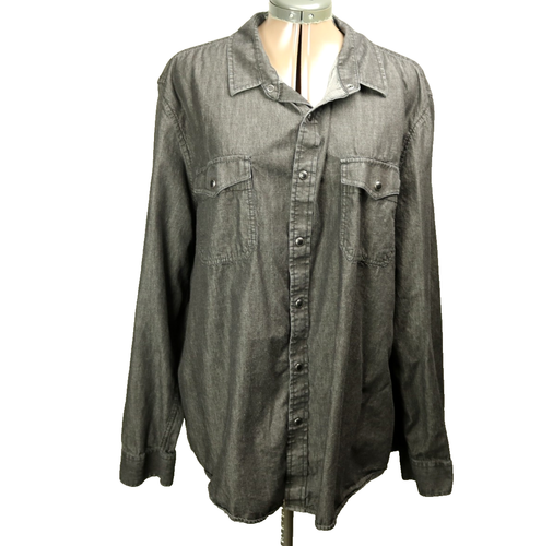 Camisa American Rag Frontal a Presión Manga Larga Solapa Cierre Bolsillos Desteñida Negra 2XL