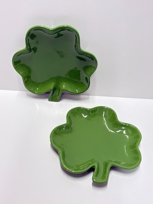 2- Maxcera 8  Green Shamrock Clover Appetizer/Dessert Plates. See Desc. NEW!